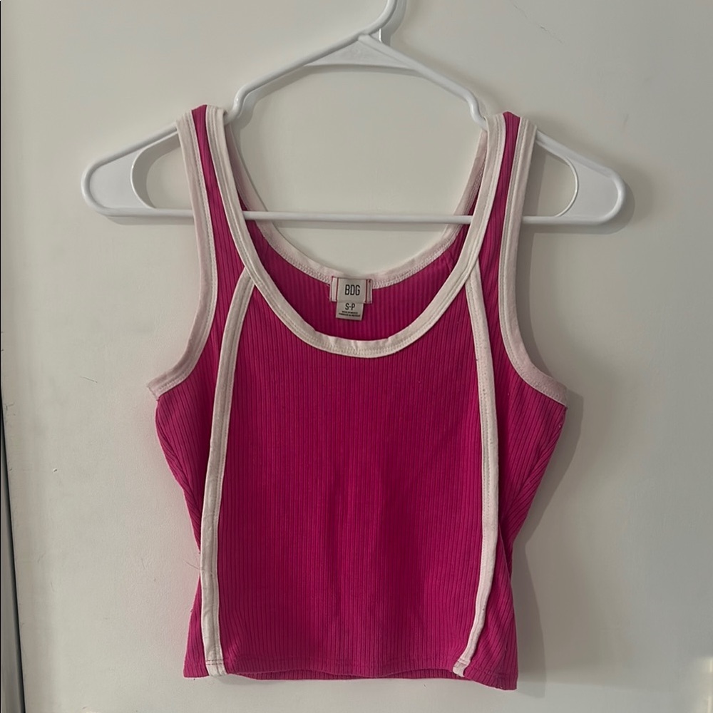 BDG Fuchsia Ribbed Tank with White Edging